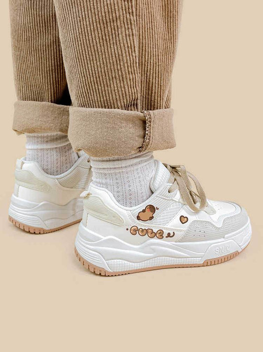 Soft Bottom Khaki Flats - Cute Lace-Up Board Shoes for All-Day Comfort - Buy Center