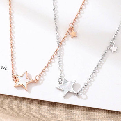 Elegant S925 Silver Star Necklace with Shell Pendant - Korean Style - Buy Center