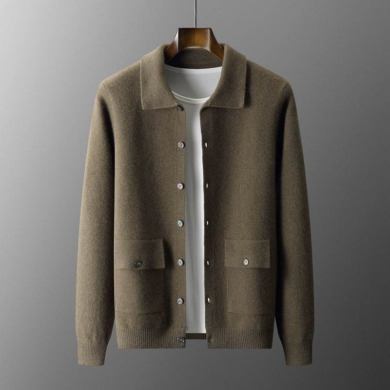 Buycenter Men's Wool Cardigan - Solid Color Thick Coat for Autumn Winter - Buy Center