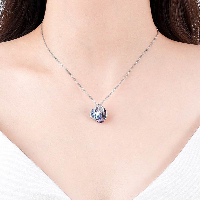 Buy Center Sterling Silver Love Necklace - Heart Shaped Crystal Design - Buy Center