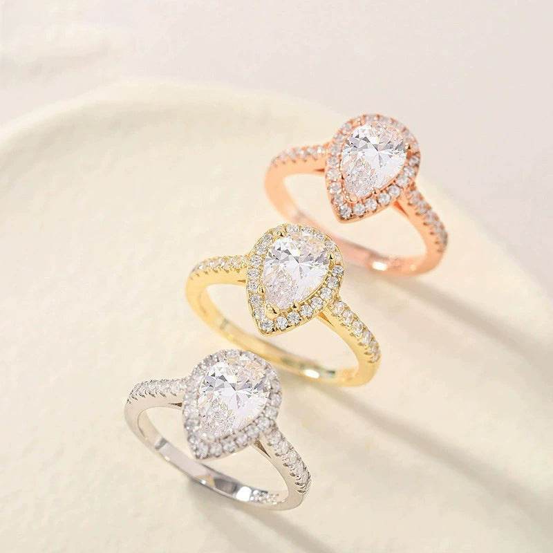 Buycenter S925 Water Drop Zircon Ring - Elegant Women's Jewelry, Multiple Sizes - Buy Center