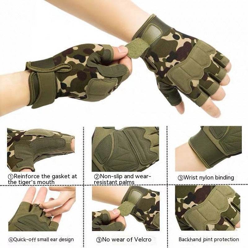 Camouflage Short Finger Gloves - Unisex for Motorcycle Riding & Outdoor Use - Buy Center