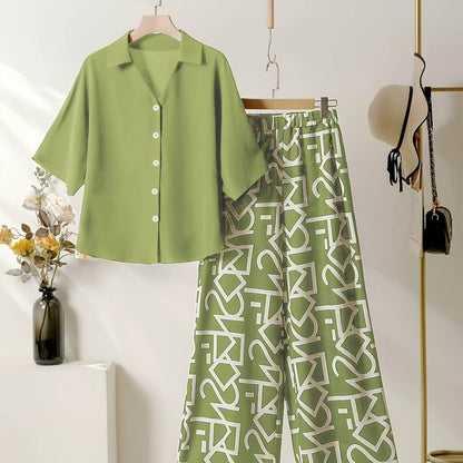 Elegant Women's Commuter Set - Batwing Sleeve V-Neck Top & Pants - Buy Center