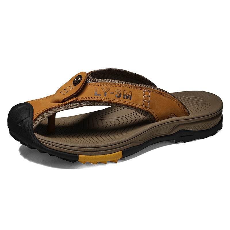 Buycenter Men's Casual Leather Slippers - Summer Beach Flip Flops - Buy Center