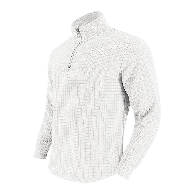 Buycenter Retro Long Sleeve Men's Sweater - Half Zipper, Plaid Design - Buy Center