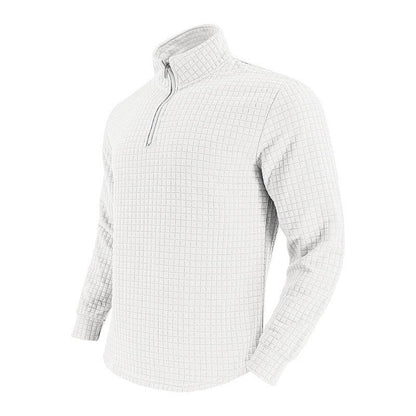 Buycenter Retro Long Sleeve Men's Sweater - Half Zipper, Plaid Design - Buy Center