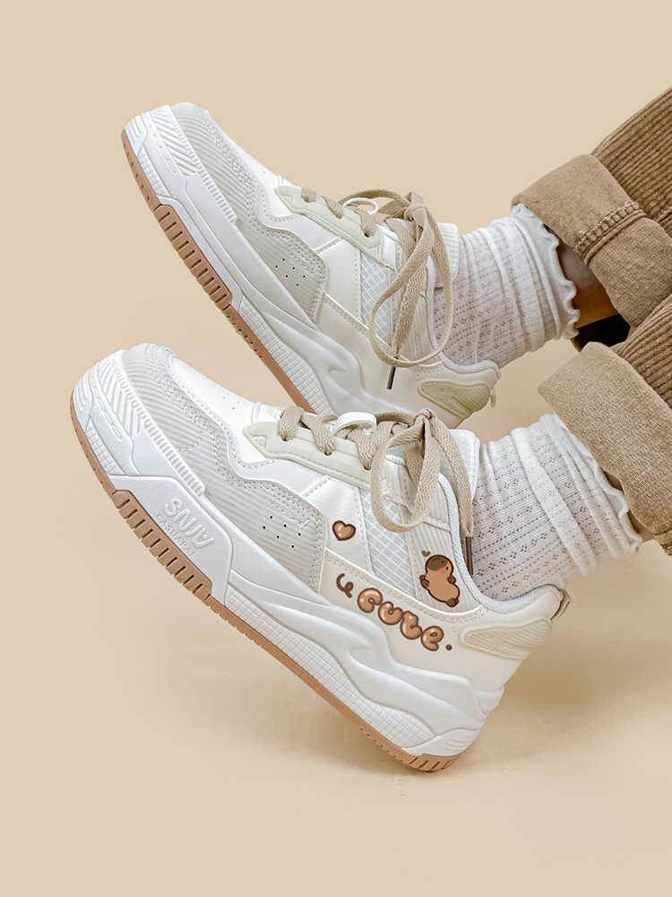 Soft Bottom Khaki Flats - Cute Lace-Up Board Shoes for All-Day Comfort - Buy Center