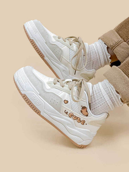 Soft Bottom Khaki Flats - Cute Lace-Up Board Shoes for All-Day Comfort - Buy Center