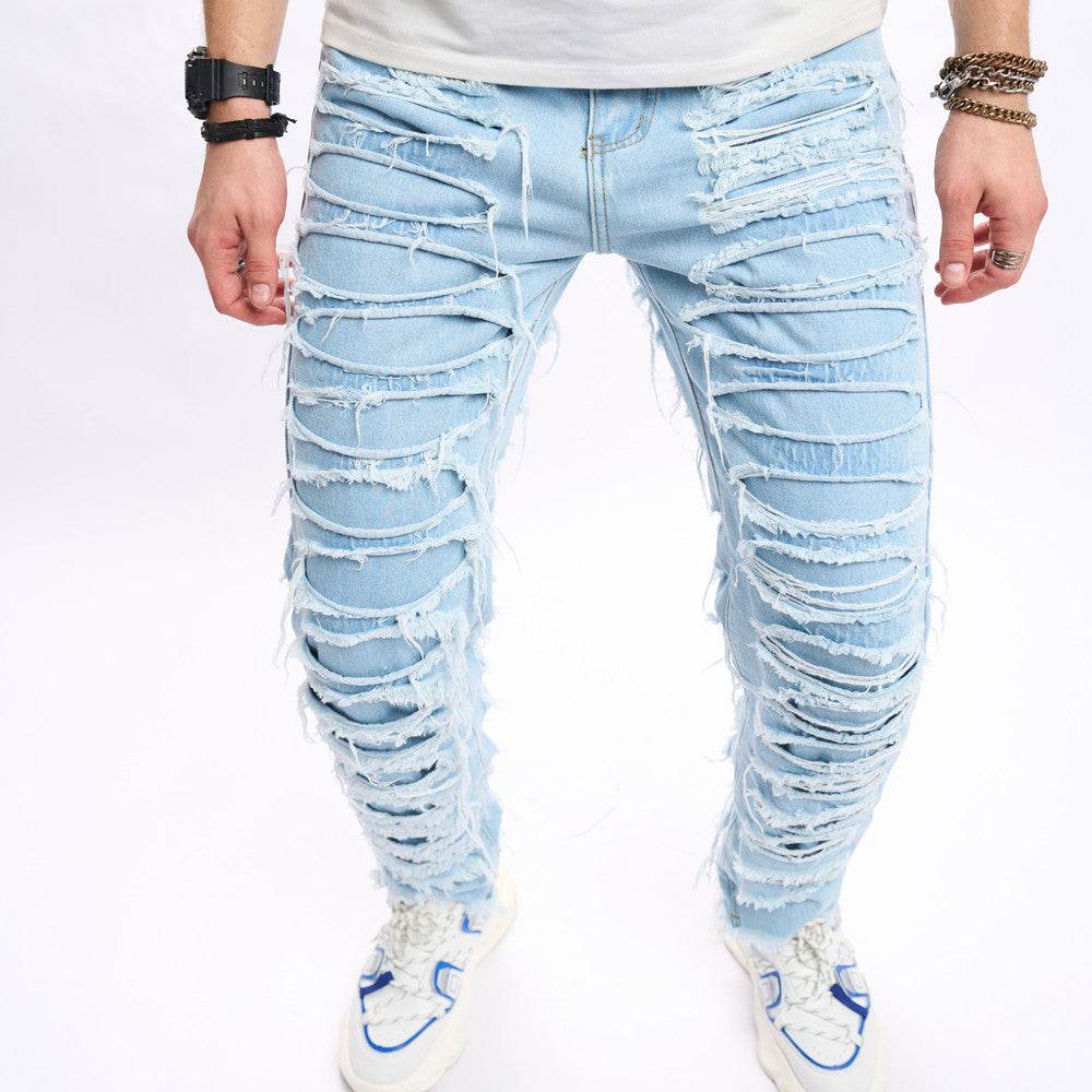 Simple Solid Color Ripped Skinny Jeans - Trendy Casual Style for Men - Buy Center