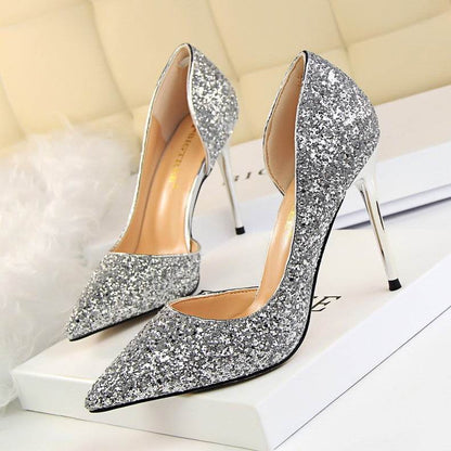 Skinny Women’s Stiletto Heel Pumps - Sequined Pointed Shoes in Colors - Buy Center