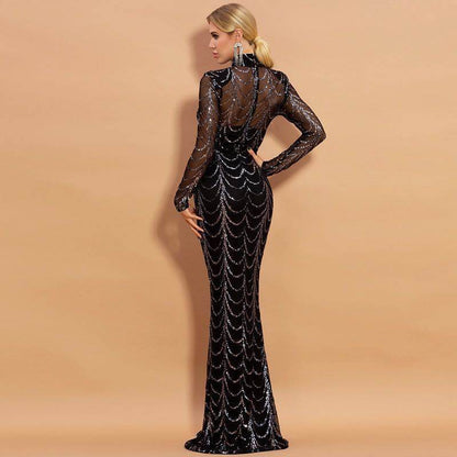 Buycenter Sequin Maxi Dress - Long Sleeve Evening Party Dress for Women - Buy Center