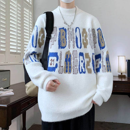 Men's Thickened Mink Fur Sweater - Loose Fit, Half-High Collar Style - Buy Center