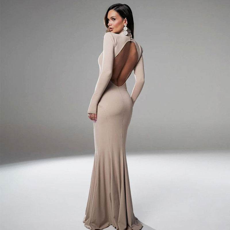 Women's Backless Evening Dress - Elegant Solid Color Party Wear 2025 - Buy Center