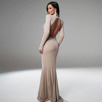 Women's Backless Evening Dress - Elegant Solid Color Party Wear 2025 - Buy Center