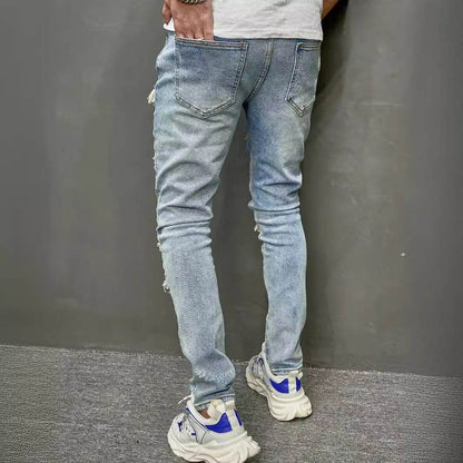Men's Skinny Stretch Jeans - High Quality Mid Waist Trousers, Blue - Buy Center