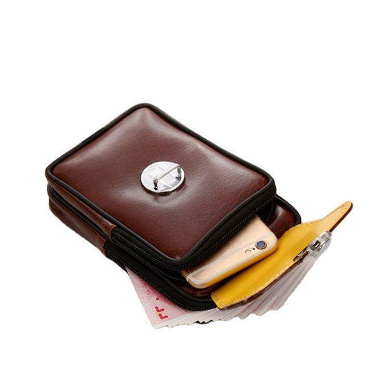 Men's PU Leather Waist Bag - Stylish Double Layer Design with Magnetic Buckle - Buy Center