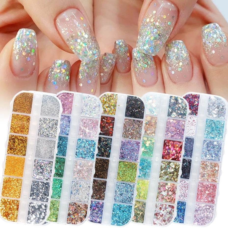 Nail Gold & Silver Glitter Laser Sequins - 12 Bars for Stunning Designs - Buy Center