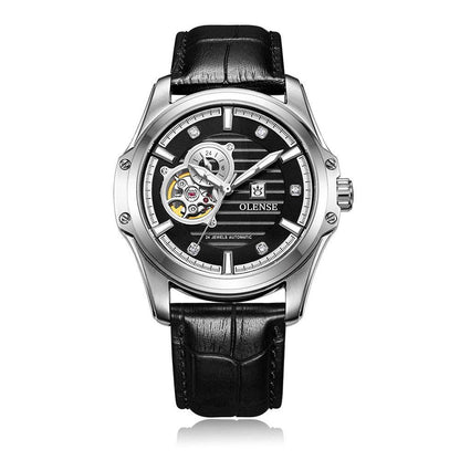 Buy Center Men's Mechanical Watch - Stainless Steel & Leather Strap, 5ATM - Buy Center