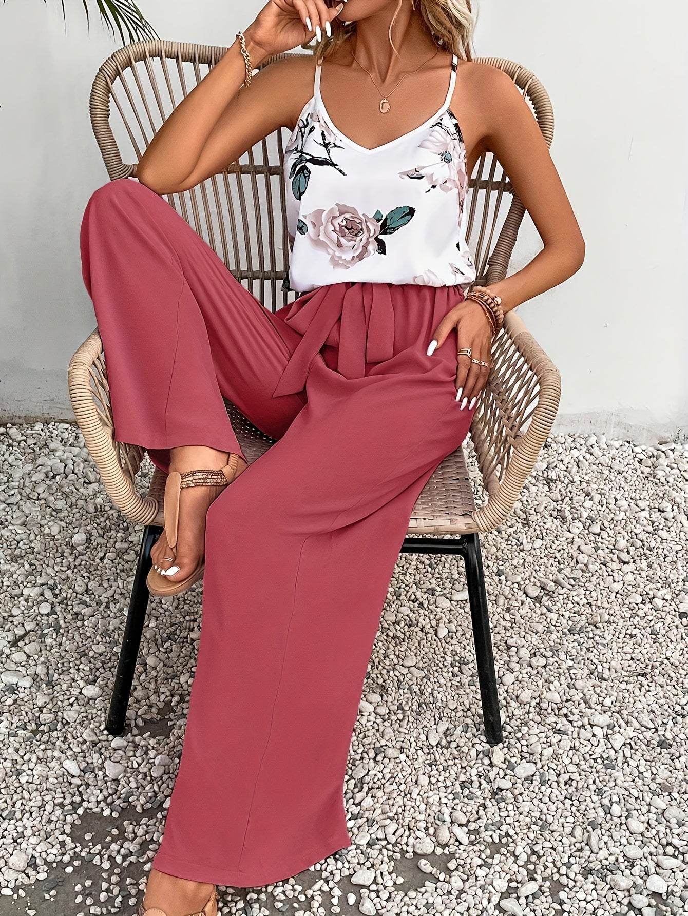 Elegant Women's Spring-Summer Camisole & Pants Set - Floral Design - Buy Center