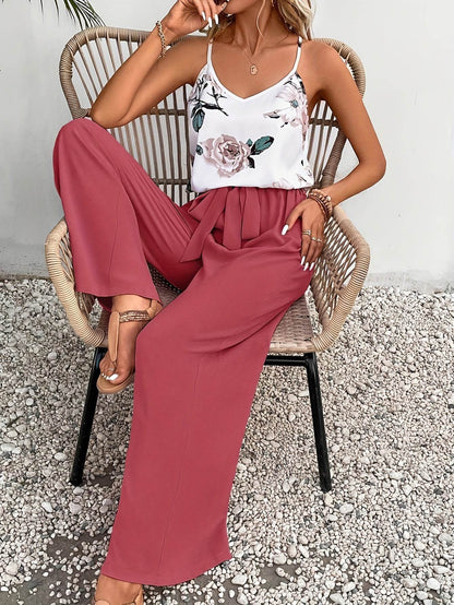 Elegant Women's Spring-Summer Camisole & Pants Set - Floral Design - Buy Center