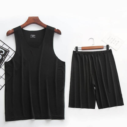 Ice Silk Men's Pajama Set – Stylish Summer Vest & Shorts for Comfort - Buy Center