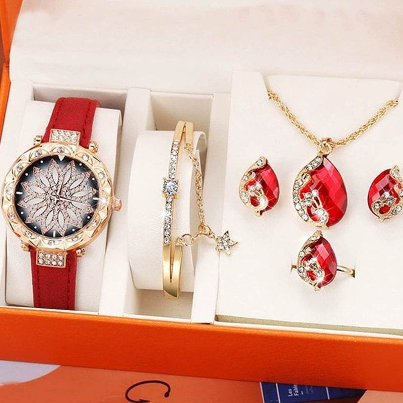 Buycenter Women's 5-Piece Jewelry Set - Watch, Bracelet, Ring & Earrings - Buy Center