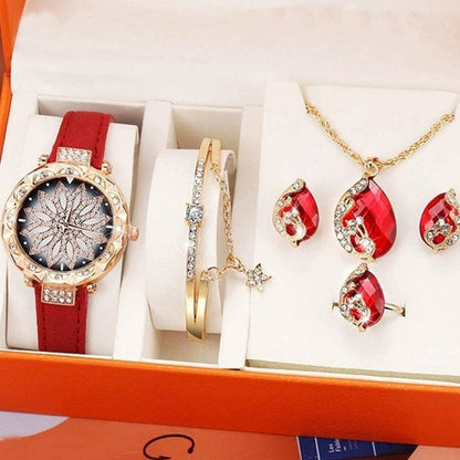 Buycenter Women's 5-Piece Jewelry Set - Watch, Bracelet, Ring & Earrings - Buy Center