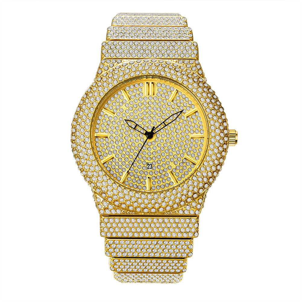 Affordable Luxury Men's Quartz Watch - Diamond Embedded in Gold, Silver, Black - Buy Center