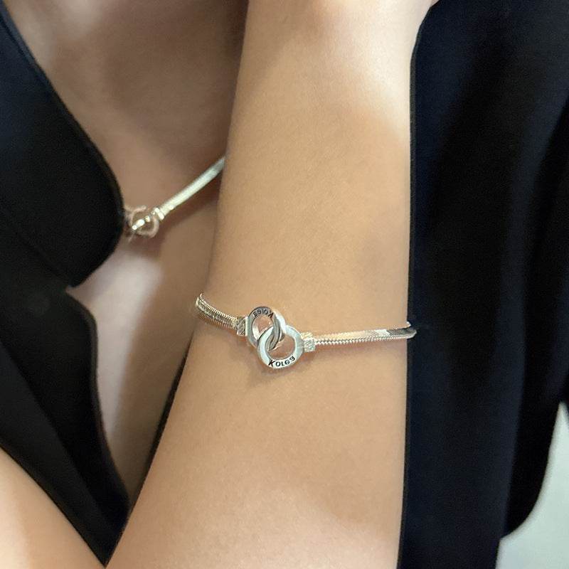 Buycenter Double Ring Snake Bone Necklace - 925 Silver Jewelry, 42cm - Buy Center