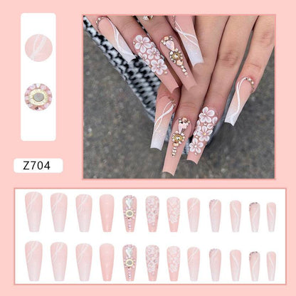 Long Ballet Gradient White Glitter Fake Nails - 24pcs Stylish Set - Buy Center