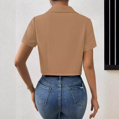 Buycenter Women's Khaki Small Suit - Short Sleeve Fashion for Commuting - Buy Center