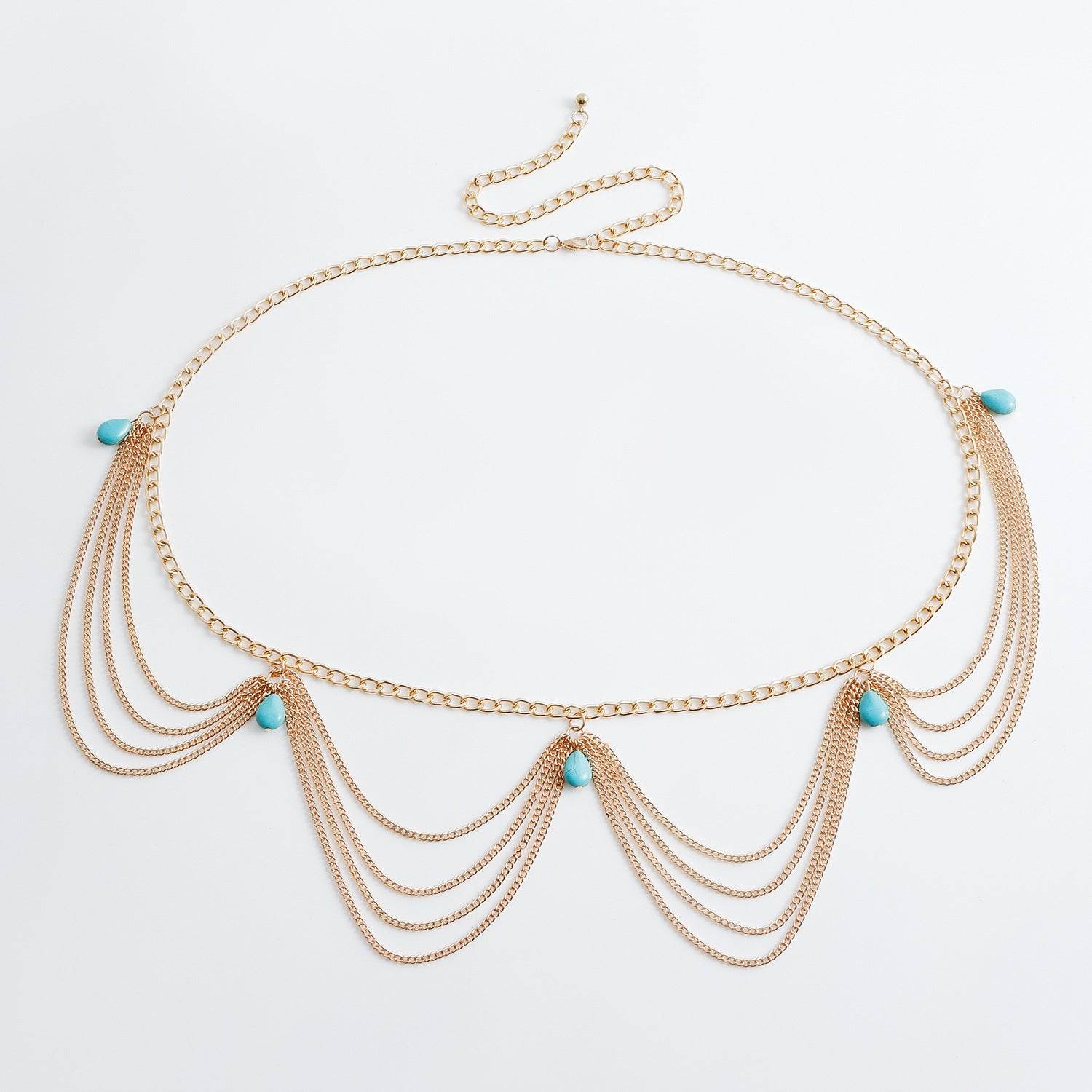 Classic Retro Turquoise Waist Belly Chain - Stylish Summer Body Jewelry - Buy Center