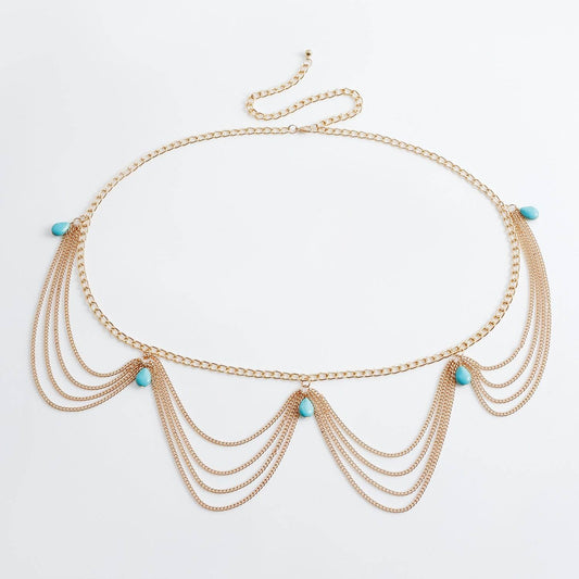 Classic Retro Turquoise Waist Belly Chain - Stylish Summer Body Jewelry - Buy Center