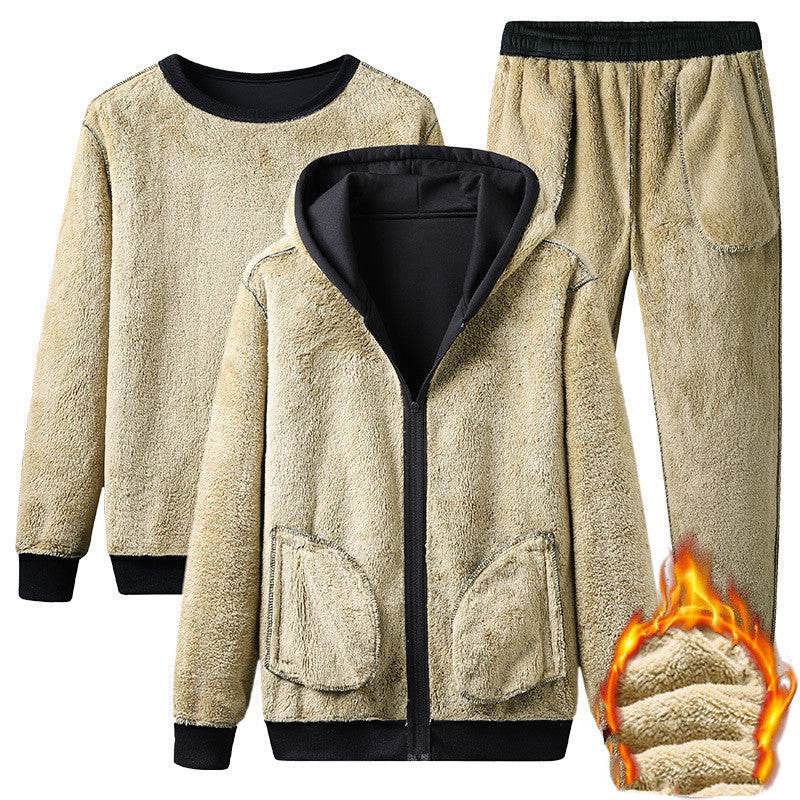 Plus Velvet Men's Casual Pajama Set - Stylish Lamb Velvet Comfort - Buy Center