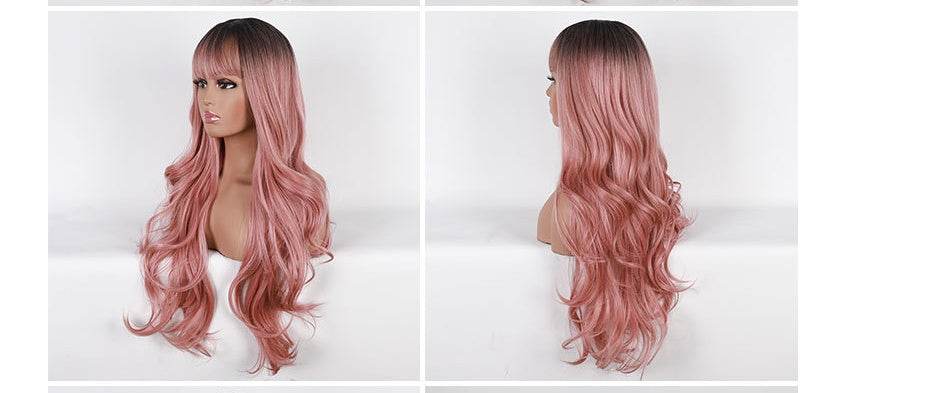 Long Curly Hair Wig with Bangs - Premium Matte Silk for Natural Style - Buy Center