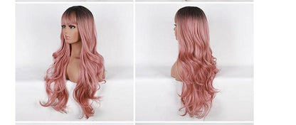 Long Curly Hair Wig with Bangs - Premium Matte Silk for Natural Style - Buy Center