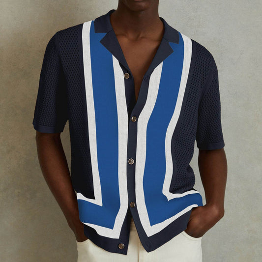 Men's Summer Striped Contrast Knitwear Top - Dark Blue, Army Green, Orange - Buy Center