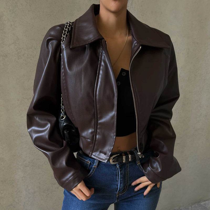Elegant Retro PU Leather Jacket Coat - Casual Slim Fit for Women - Buy Center