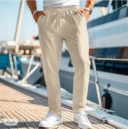 Men's Summer Elastic Waist Trousers - Straight Fit, Cotton Blend - Buy Center