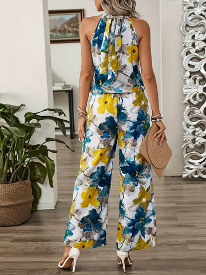 Women's Floral Print Sleeveless Top & Pants Set - Casual Summer Style - Buy Center