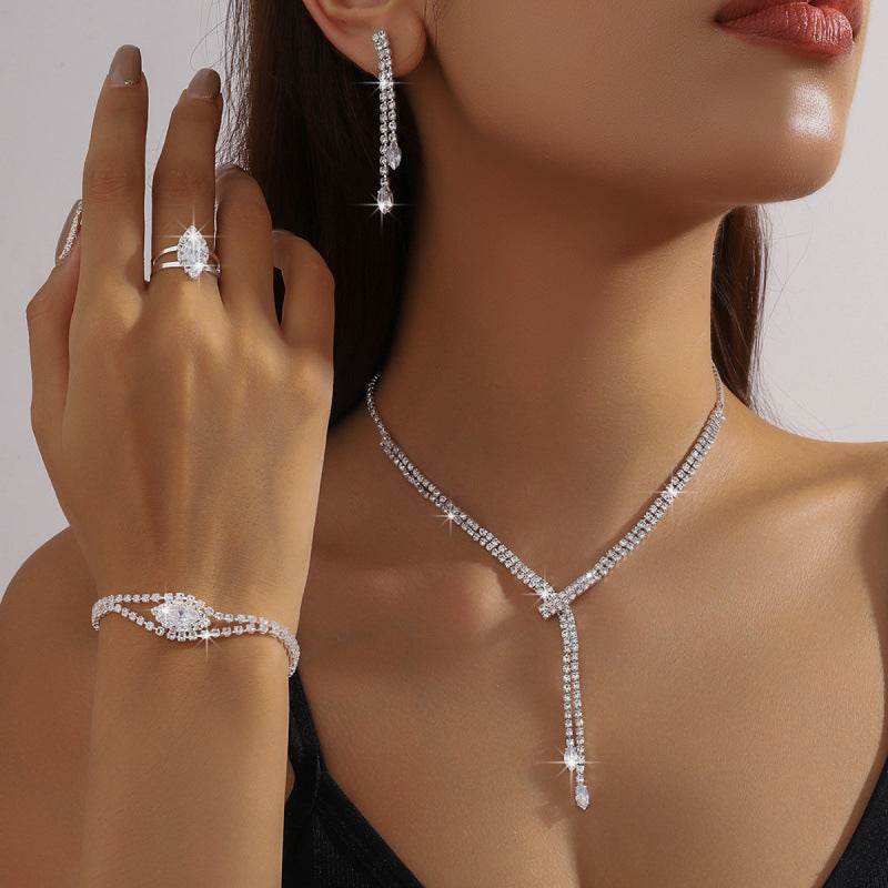 Elegant Four-Piece Bridal Jewelry Set - Necklace, Earrings & Bracelet - Buy Center