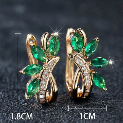 Elegant Water Drop Flower Earrings - Green Zircon Copper Jewelry - Buy Center