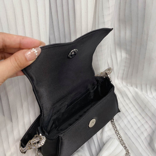Bow Diamond Silk Satin Flap Bag - Elegant Clutch for All Occasions - Buy Center