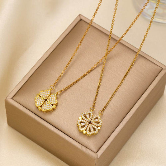 Fashionable Heart-Shaped Necklace - 4-in-1 Clover Design for Women - Buy Center