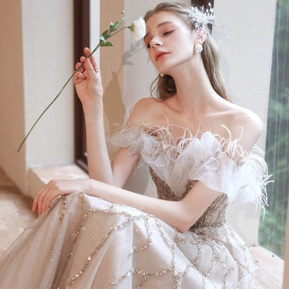 Buycenter Off-Shoulder Evening Dress - Beaded High Waist Design - Buy Center