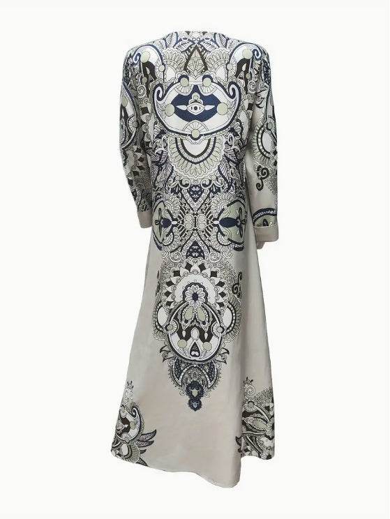 Buycenter Elegant Floral Print Abaya Dress - Long Sleeve, Chic Design - Buy Center