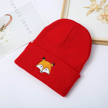 Buycenter Fashion Fox Embroidery Knitted Hat - Cozy & Versatile for All Seasons - Buy Center