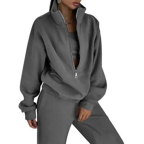 Buycenter Long Sleeve Half Zip Hoodie - Fleece-Lined Sports Cardigan - Buy Center