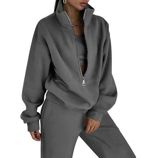 Buycenter Long Sleeve Half Zip Hoodie - Fleece-Lined Sports Cardigan - Buy Center