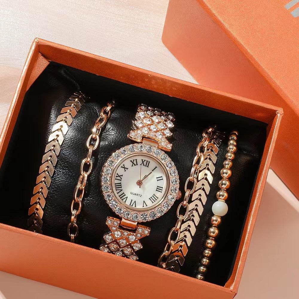 Buycenter Women's 6-Piece Diamond Bracelet Watch Set - Luxurious Gift Box - Buy Center